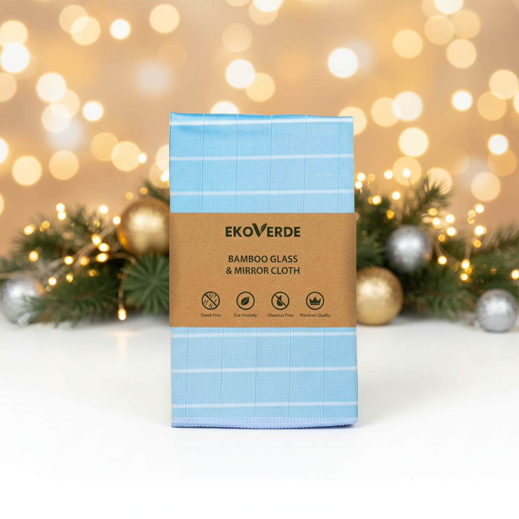 Bamboo Glass Cloth Blue - Christmas